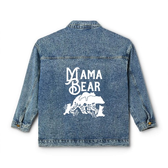 Mama Bear Mom Bear 3 cubs Momma Bear Momlife Classic Women's Denim Jackets