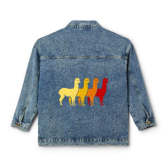 Retro Llama Alpaca Sunset Art Boy Girl Kids Animal Classic Women's Denim Jackets
