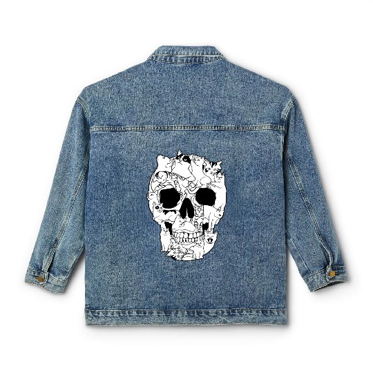Cat Skull Kitty Skeleton Grunge Style Funny Cat Bo Classic Women's Denim Jackets