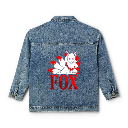 Kabuki Mask Nine Tailed cute Kitsune Japanese Fox Classic Women's Denim Jackets