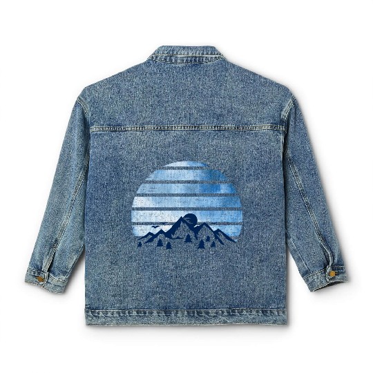 blue Retro Vintage With abstract mountain Classic Women's Denim Jackets