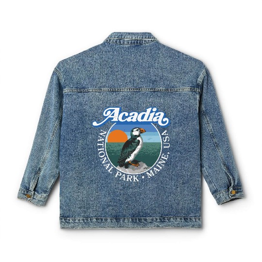 Retro Acadia National Park Vintage Maine Puffin Classic Women's Denim Jackets