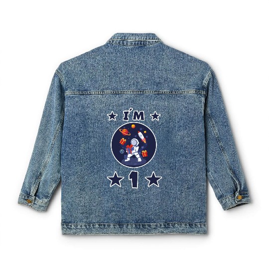 1 year astronaut children 1st birthday child gift Classic Women's Denim Jackets