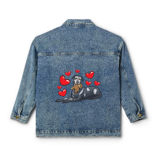 Irish Wolfhound Dog With Stuffed Animal Classic Women's Denim Jackets