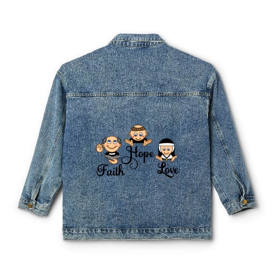 Faith Hope Love with nun, pastor and monk Classic Women's Denim Jackets