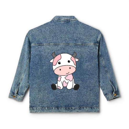 Strawberry Cow Cute Pink Strawberry Cow Kawaii Classic Women's Denim Jackets