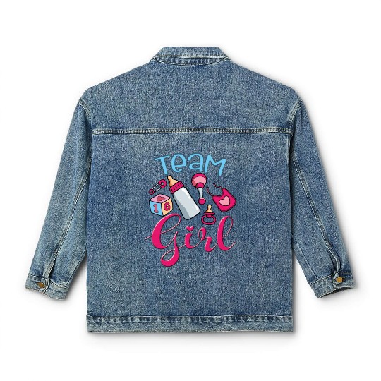Cute Team Girl, Gender Reveal, It's A Baby Girl Classic Women's Denim Jackets