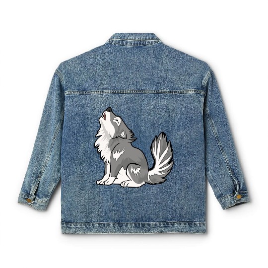 Cute Baby Howling Wolf Cub Gifts Animals Lover Classic Women's Denim Jackets