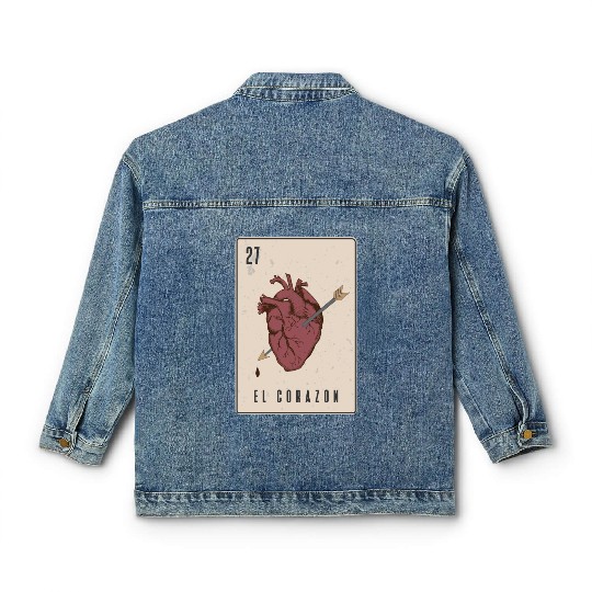 El Corazon Mexican Loteria Classic Women's Denim Jackets