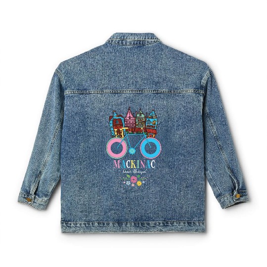 Mackinac Island Michigan Bike Art Classic Women's Denim Jackets