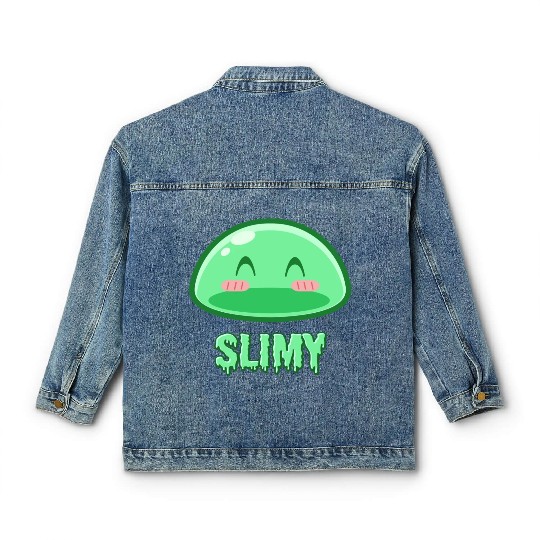 Cute Green Dungeon Slime Monster Weird Anime Classic Women's Denim Jackets