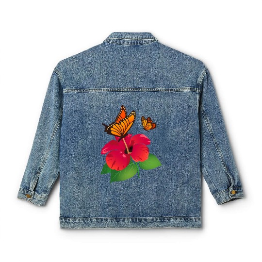 Hibiscus Flower and Monarch Butterfly Nature Classic Women's Denim Jackets