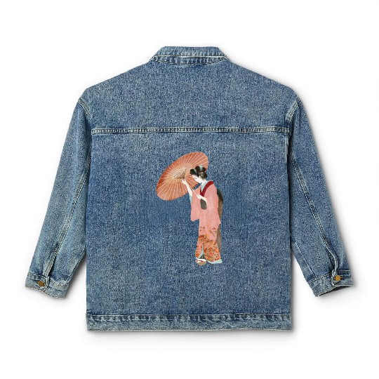 Japanese woman in kimono in a watercolor Classic Women's Denim Jackets