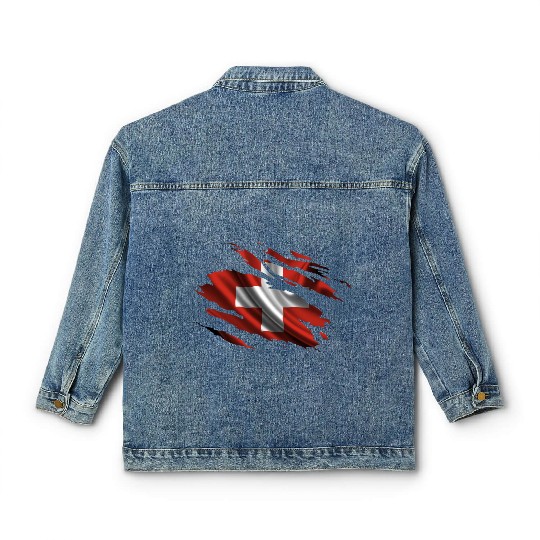 Switzerland Ripped Flag Classic Women's Denim Jackets