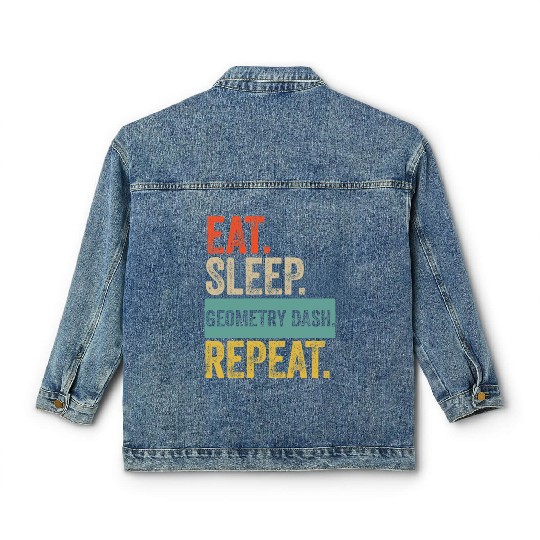 Eat sleep geometry dash repeat retro vintage Classic Women's Denim Jackets
