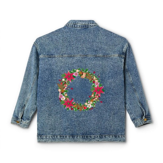 classic Christmas wreath lavishly decorated Classic Women's Denim Jackets