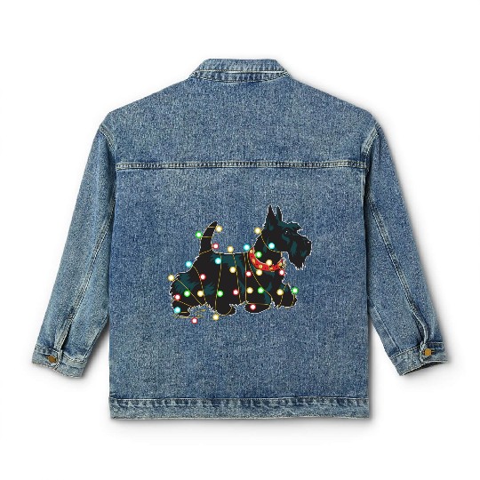 Christmas Lights Scottie Dog Lover Funny Xmas Gift Classic Women's Denim Jackets