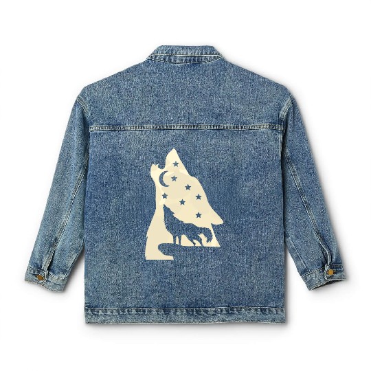 Wolf silhouette howling wolf moonlight Classic Women's Denim Jackets