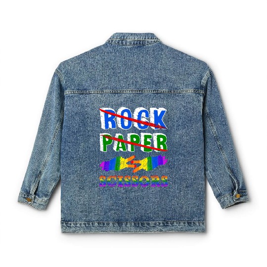 Rock Paper Scissors Lesbian Couple LGBTQ Pride Mon Classic Women's Denim Jackets