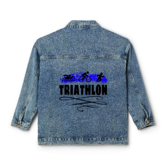 Triathlon Swim Bike Run Triathlete Sport Gift Classic Women's Denim Jackets