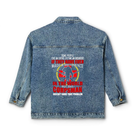 Devil US Navy Corpsman DOC Badass Army Veteran Classic Women's Denim Jackets