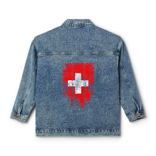 Switzerland Swiss Flag Vintage Distressed Graphic Classic Women's Denim Jackets