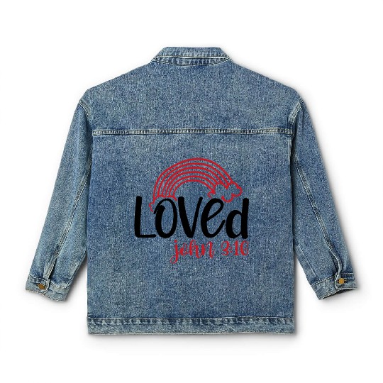 Loved john 3 16 Valentine Day Bible Verse Text Art Classic Women's Denim Jackets