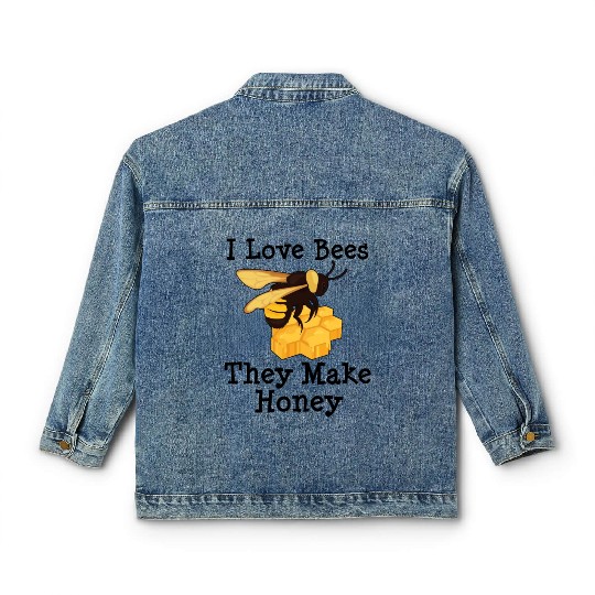 I Love Bees Honey Bee Beekeeping Beekeeper Classic Women's Denim Jackets