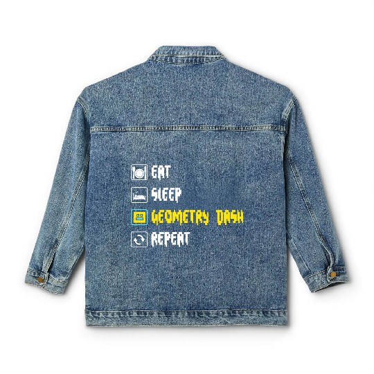 Eat sleep geometry dash repeat retro Jumper Repeat Classic Women's Denim Jackets