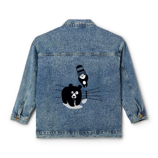 Panda vs Grizzly in wrestling ring. Kung fu Classic Women's Denim Jackets