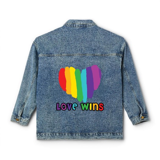 Love wins, pride rainbow heart Classic Women's Denim Jackets