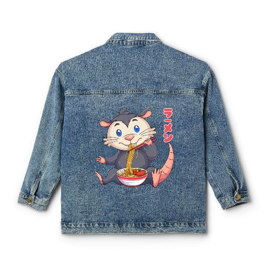 Kawaii Opossum Ramen Noodles Japanese Anime Noodle Classic Women's Denim Jackets