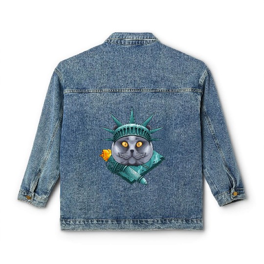 Statue Of Liberty British Shorthair 4th Of July US Classic Women's Denim Jackets
