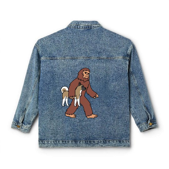 Bigfoot Sasquatch Walking Akita Classic Women's Denim Jackets