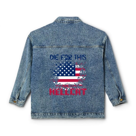 Die For This Hellcat- Vintage US Flag Classic Women's Denim Jackets