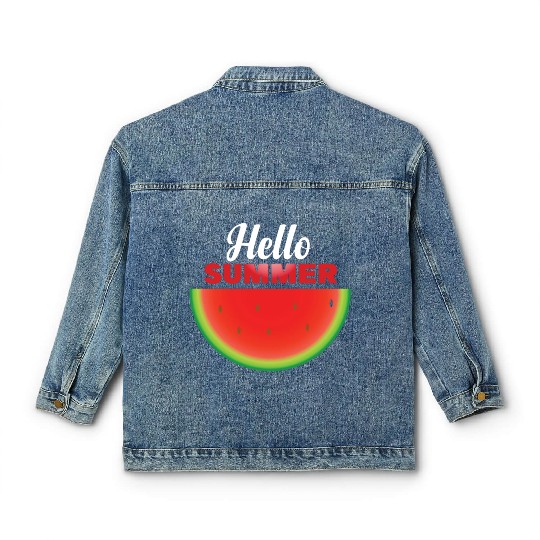Hello Summer, Hello summer slogan on watermelon Classic Women's Denim Jackets