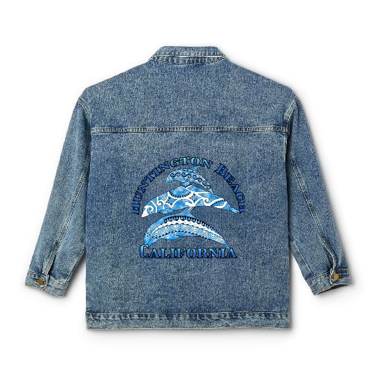 Huntington Beach California Vacation Tribal Dolphi Classic Women's Denim Jackets