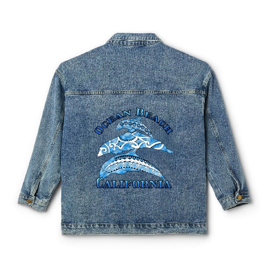 Ocean Beach California Vacation Tribal Dolphins Classic Women's Denim Jackets
