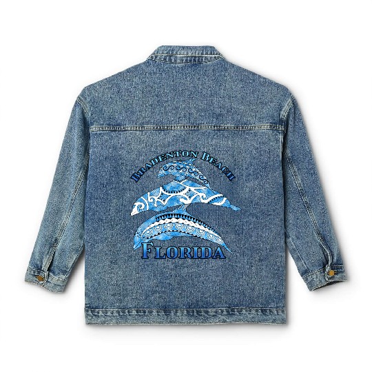 Bradenton Beach Florida Vacation Tribal Dolphins Classic Women's Denim Jackets