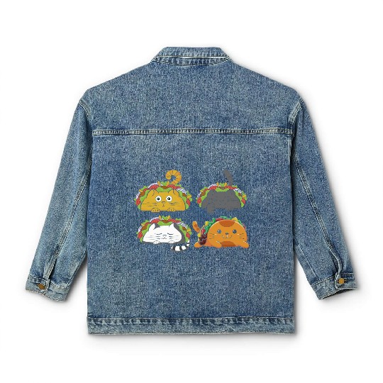 Cute Taco Cats Mexican Taco Lover Classic Women's Denim Jackets