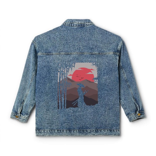 Artistic Samurai Sunset Bushido Nature Japanese Classic Women's Denim Jackets