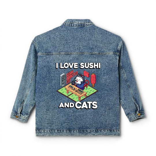 I Love Sushi And Cats, Sushi Lover, Japan, Classic Women's Denim Jackets