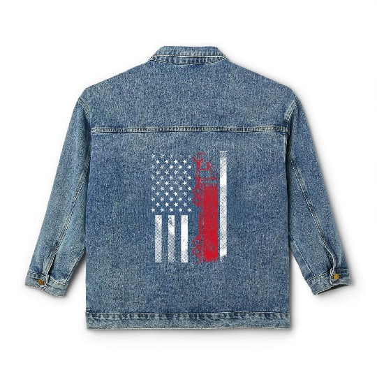 US American Flag Semi Truck Driver 18 Wheeler Classic Women's Denim Jackets