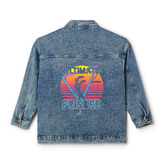 Retro Ultimate Frisbee Players Team Sports Disc Classic Women's Denim Jackets
