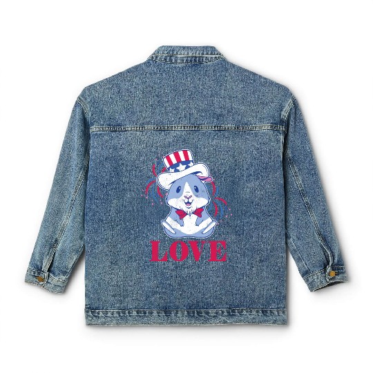 Love America American Pig Guinea USA 4th Of July Classic Women's Denim Jackets
