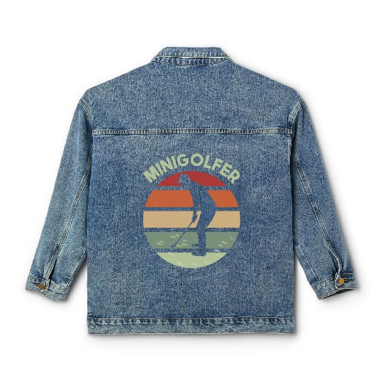 Minigolfing sunrise logo design with golfer Classic Women's Denim Jackets