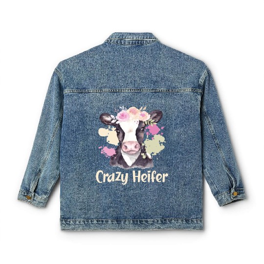 Crazy Heifer Cow Whisperer Cow Farming Farm Classic Women's Denim Jackets