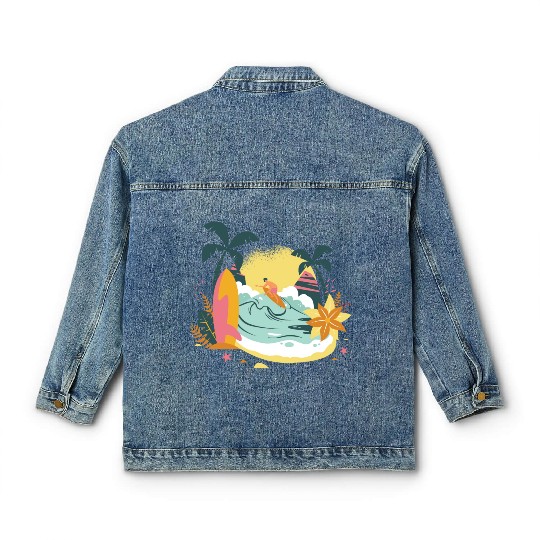 Beach surfing sea fun Beach surfing sea fun gift i Classic Women's Denim Jackets