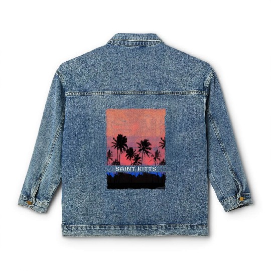 Saint Kitts Caribbean Vacation Souvenir Palm Tree Classic Women's Denim Jackets