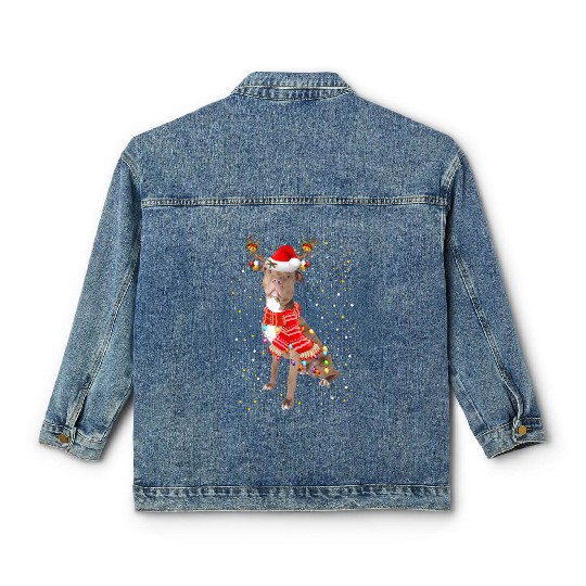 Pitbull Reindeer Christmas Light Classic Women's Denim Jackets